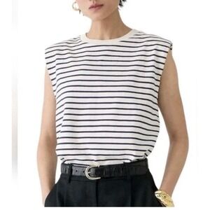 J.Crew Womens Structured Muscle Tank Size M Stripe Mariner 100% Cotton Top BY400